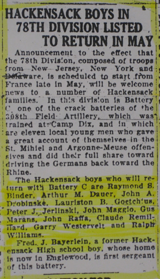 Hackensack Boys 78th Division Listed To Return In May The Evening Record March 8 1919